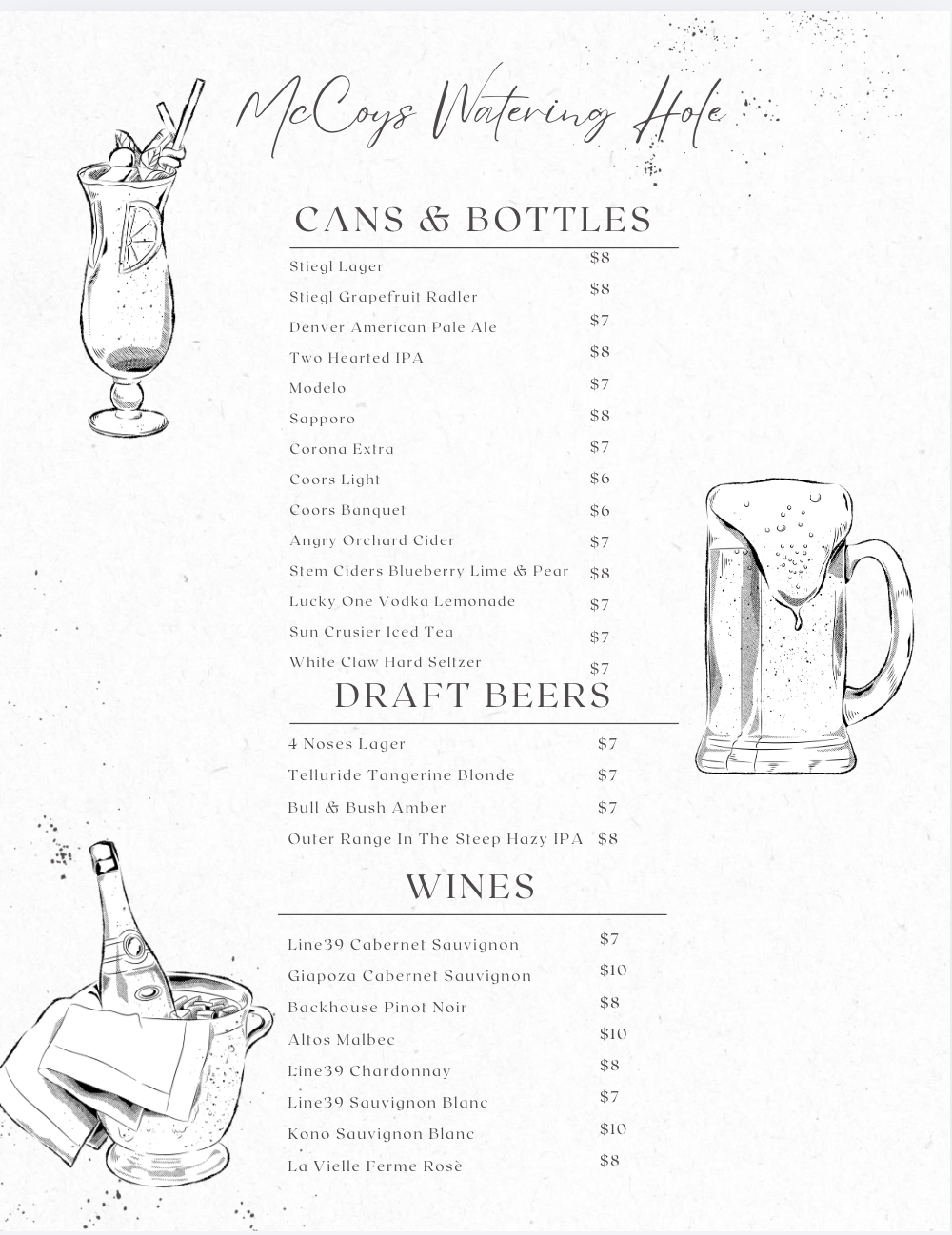 Minimalistic Bar Menu